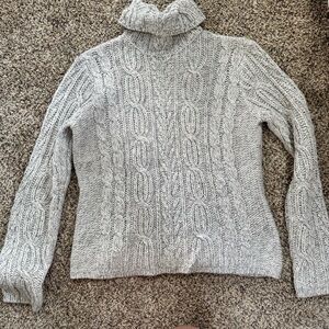 St. John's Bay Women's Large Cable Knit Turtleneck Sweater - Wool Blend - Gray
